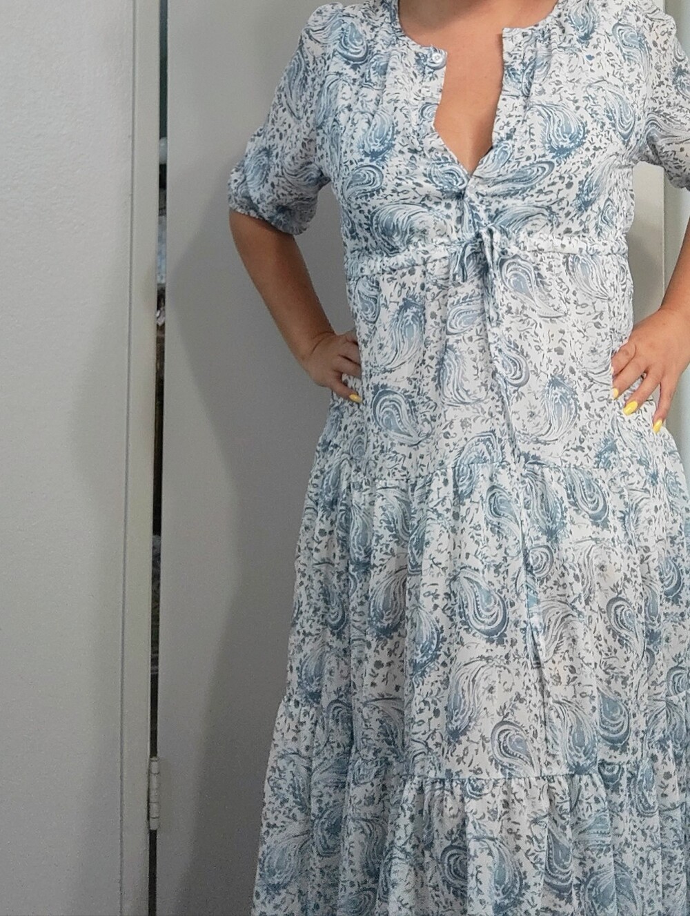Light Blue Paisley Print Women's Blouse